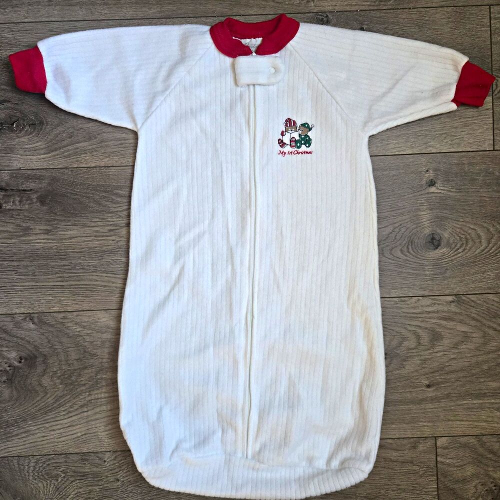 Vtg Carters Sleep Sack Fleece 0-9M 21lb My 1st Christmas Bears Wearable Blanket